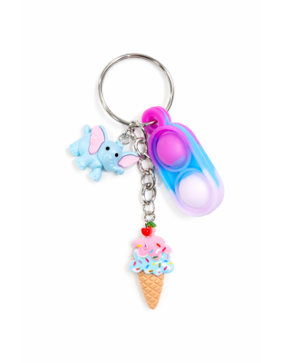 Pink Blue Purple Silicone Mini Pop Fidget With Blue Elephant and Ice Cream Charm Keychain Sensory Toy Raise Awareness Support Rare Chronic &amp; Invisible Illness