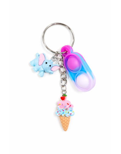 Pink Blue Purple Silicone Mini Pop Fidget With Blue Elephant and Ice Cream Charm Keychain Sensory Toy Raise Awareness Support Rare Chronic &amp; Invisible Illness