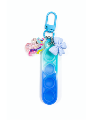 Teal &amp; Blue Silicone Mini Pop Fidget With Bow &amp; Adorable Glittery Unicorn Keychain Sensory Toy Raise Awareness Support Rare Chronic &amp; Invisible Illness