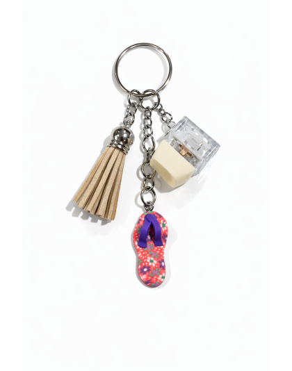 Beige Audible Keyboard Clicker Orange Flip Flop Charm and Light Brown Tassel Fidget Sensory Toy Raise Awareness Support Rare Chronic &amp; Invisible Illness