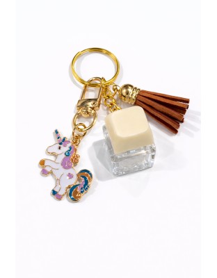 Beige Audible Keyboard Clicker White Unicorn Charm and Brown Tassel Fidget Sensory Toy Raise Awareness Support Rare Chronic &amp; Invisible Illness
