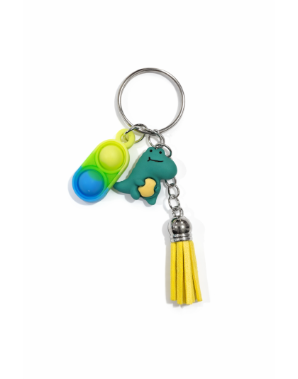Yellow Green Blue Silicone Mini Pop Fidget With Dino Yellow Tassel Sensory Toy Raise Awareness Support Rare Chronic &amp; Invisible Illness