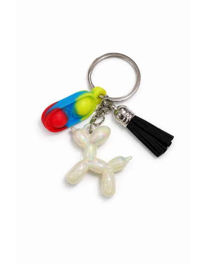 Yellow Blue Red Silicone Mini Pop Fidget With White Balloon Dog Black Tassel Sensory Toy Raise Awareness Support Rare Chronic &amp; Invisible Illness