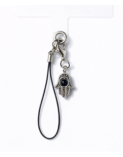 Silver &amp; Black Hamsa Handmade Phone Lanyard &amp; Charm Accessory Chronic Rare Invisible Illness Awareness &amp; Support