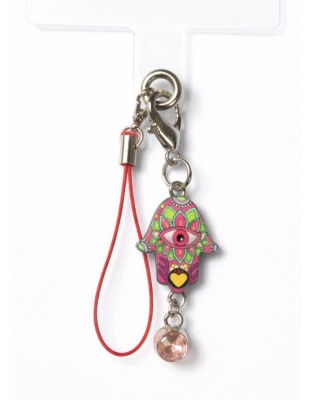 Pink &amp; Green Hamsa Handmade Phone Lanyard &amp; Charm Accessory Chronic Rare Invisible Illness Awareness &amp; Support