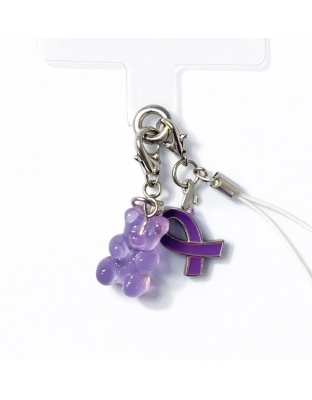 Purple Gummy Bear &amp; Ribbon Hamsa Handmade Phone Lanyard &amp; Charm Accessory Chronic Rare Invisible Illness Awareness &amp; Support