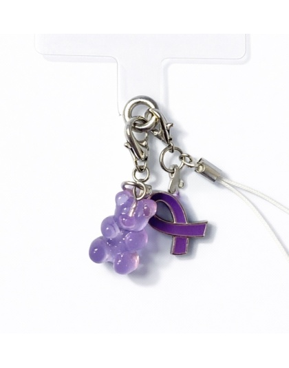 Purple Gummy Bear &amp; Ribbon Hamsa Handmade Phone Lanyard &amp; Charm Accessory Chronic Rare Invisible Illness Awareness &amp; Support