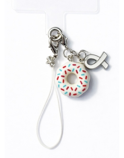 White Donut &amp; Ribbon Handmade Phone Lanyard &amp; Charm Accessory Chronic Rare Invisible Illness Awareness &amp; Support