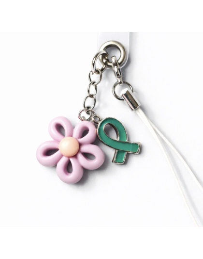 Purple Flower &amp; Teal Ribbon Charm Handmade Phone Lanyard &amp; Charm Accessory Chronic Rare Invisible Illness Awareness &amp; Support