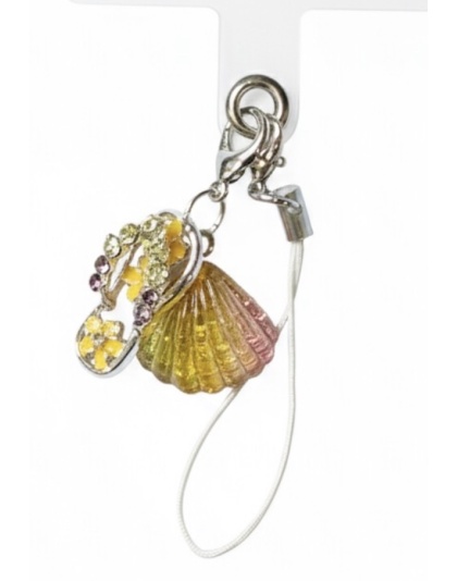 Yellow Pink Shell &amp; Flip Flop Handmade Phone Lanyard &amp; Charm Accessory Chronic Rare Invisible Illness Awareness &amp; Support