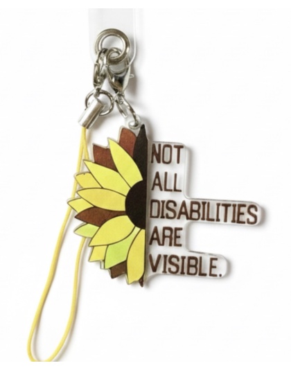 Yellow &amp; Brown NOT ALL DISABILITIES ARE VISIBLE Handmade Phone Lanyard &amp; Charm Accessory Chronic Rare Invisible Illness Awareness &amp; Support