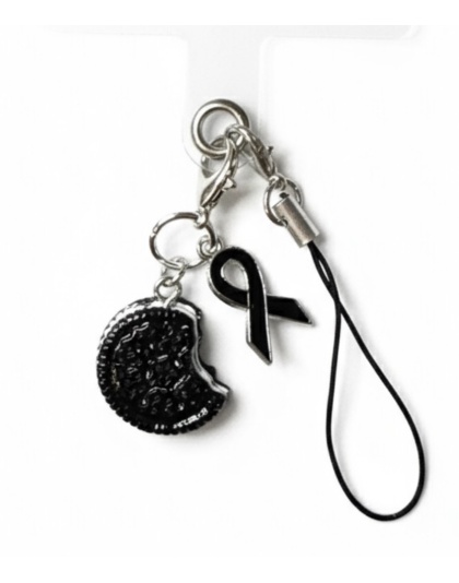 Black Ribbon and Cookie Charm Handmade Phone Lanyard &amp; Charm Accessory Chronic Rare Invisible Illness Awareness &amp; Support
