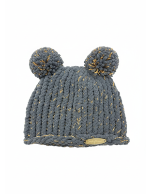 Gray &amp; Gold Hand Knit Winter Beanie Hat w Pom Pom Warm Cozy Handmade Knit Cap Unisex Support &amp; Awareness For Chronic Rare Illness