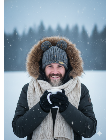 Gray &amp; Gold Hand Knit Winter Beanie Hat w Pom Pom Warm Cozy Handmade Knit Cap Unisex Support &amp; Awareness For Chronic Rare Illness