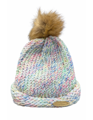 Pastel Rainbow Hand Knit Winter Beanie Hat w Pom Pom Warm Cozy Handmade Knit Cap Unisex Support &amp; Awareness For Chronic Rare Illness