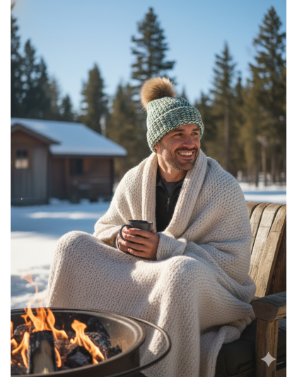 Greens Hand Knit Winter Beanie Hat w Pom Pom Warm Cozy Handmade Knit Cap Unisex Support &amp; Awareness For Chronic Rare Illness