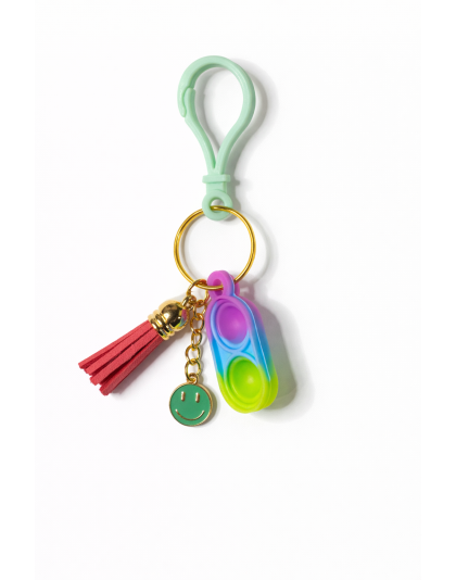 Purple Blue Green Silicone Mini Pop Fidget With Smiley Face Charm Red Tassel Sensory Toy Raise Awareness Support Rare Chronic &amp; Invisible Illness