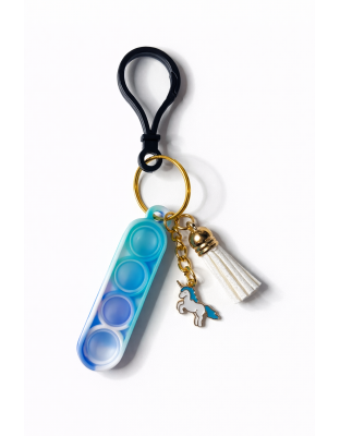 Black Clasp White Teal &amp; Blue Silicone Mini Pop Fidget With Unicorn &amp; Tassel Keychain Sensory Toy Raise Awareness Support Rare Chronic &amp; Invisible Illness
