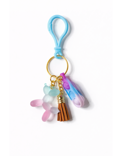 Purple Blue Silicone Mini Pop Fidget With Blue Purple Balloon Dog Brown Tassel Sensory Toy Raise Awareness Support Rare Chronic &amp; Invisible Illness