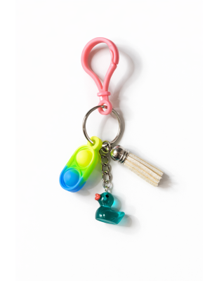 Pink Clasp Green Blue Yellow Silicone Mini Pop Fidget With Duck Charm &amp; Beige Tassel Sensory Toy Raise Awareness Support Rare Chronic &amp; Invisible Illness