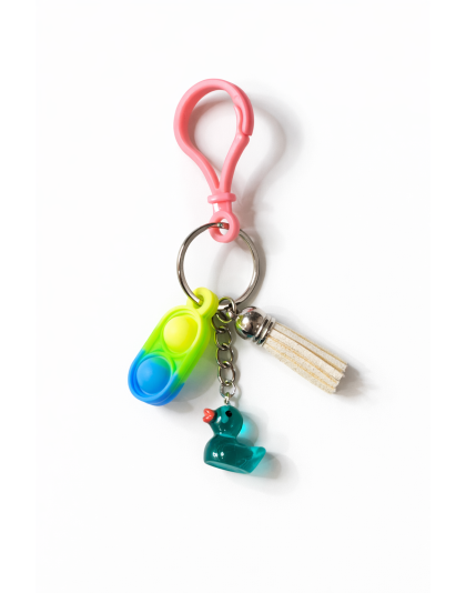Pink Clasp Green Blue Yellow Silicone Mini Pop Fidget With Duck Charm &amp; Beige Tassel Sensory Toy Raise Awareness Support Rare Chronic &amp; Invisible Illness