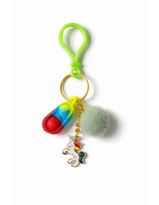 Green Clasp Blue Red Green Silicone Mini Pop Fidget With Rainbow Unicorn Charm &amp; Pom Pom Sensory Toy Raise Awareness Support Rare Chronic &amp; Invisible Illness