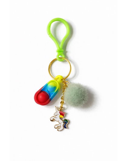 Green Clasp Blue Red Green Silicone Mini Pop Fidget With Rainbow Unicorn Charm &amp; Pom Pom Sensory Toy Raise Awareness Support Rare Chronic &amp; Invisible Illness