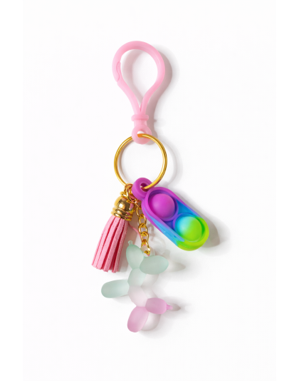 Blue Purple Green Silicone Mini Pop Fidget With Teal Pink Balloon Dog Charm &amp; Tassel Sensory Toy Raise Awareness Support Rare Chronic &amp; Invisible Illness