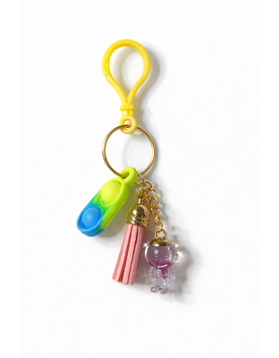 Green Blue Yellow Silicone Mini Pop Fidget With Purple Astronaut Charm &amp; Pink Tassel Sensory Toy Raise Awareness Support Rare Chronic &amp; Invisible Illness