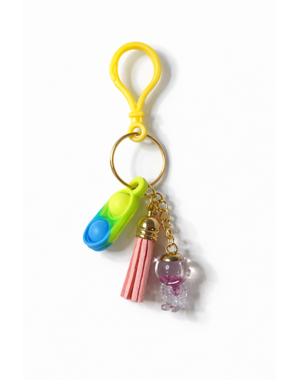 Green Blue Yellow Silicone Mini Pop Fidget With Purple Astronaut Charm &amp; Pink Tassel Sensory Toy Raise Awareness Support Rare Chronic &amp; Invisible Illness