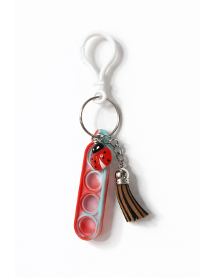 White Clasp Red Teal Silicone Mini Pop Fidget With Ladybug &amp; Brown Tassel Keychain Sensory Toy Raise Awareness Support Rare Chronic &amp; Invisible Illness