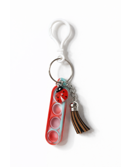 White Clasp Red Teal Silicone Mini Pop Fidget With Ladybug &amp; Brown Tassel Keychain Sensory Toy Raise Awareness Support Rare Chronic &amp; Invisible Illness