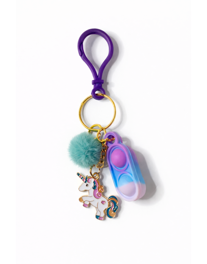 Blue Purple Silicone Mini Pop Fidget With Unicorn Charm Teal Pom Pom Sensory Toy Raise Awareness Support Rare Chronic &amp; Invisible Illness