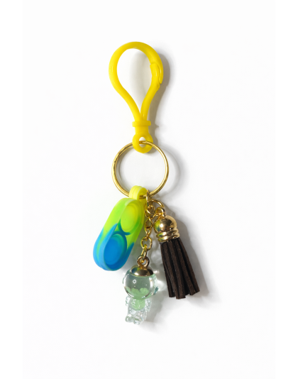 Green Blue Yellow Silicone Mini Pop Fidget With Astronaut Charm &amp; Brown Tassel Sensory Toy Raise Awareness Support Rare Chronic &amp; Invisible Illness