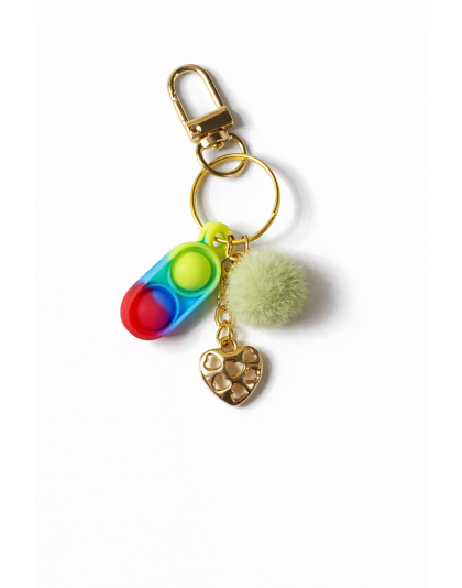 Rainbow Silicone Mini Pop Fidget With Gold Heart Charm Pale Green Pom Pom Sensory Toy Raise Awareness Support Rare Chronic &amp; Invisible Illness