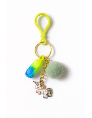 Blue Yellow Green Silicone Mini Pop Fidget With Unicorn Charm Pom Pom Sensory Toy Raise Awareness Support Rare Chronic &amp; Invisible Illness