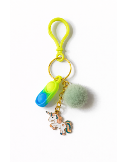 Blue Yellow Green Silicone Mini Pop Fidget With Unicorn Charm Pom Pom Sensory Toy Raise Awareness Support Rare Chronic &amp; Invisible Illness