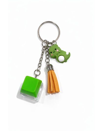 Green Audible Keyboard Fidget Dinosaur Charm Orange Tassel Sensory Toy Raise Awareness Support Rare Chronic &amp; Invisible Illness