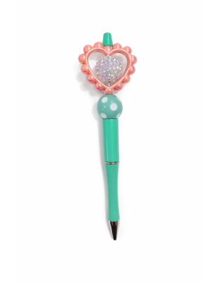 Handmade Teal Bead Pen Orange Heart Cute, Fun &amp; Full of Heart Support &amp; Awareness