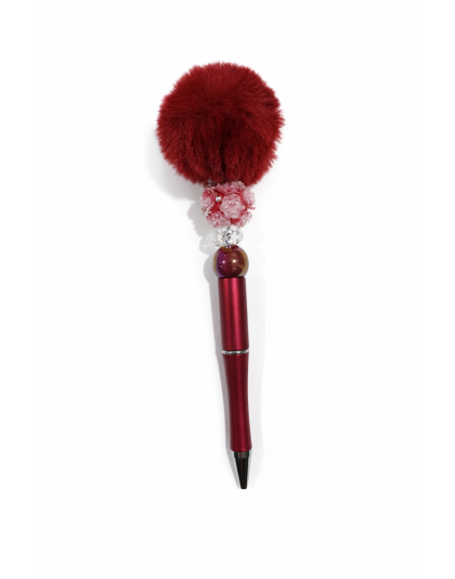 Handmade Maroon Red Pom-Pom Pen Flower Bead Cute, Fun &amp; Full of Heart Support &amp; Awareness