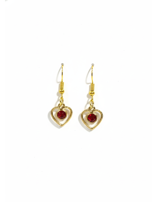 Handmade Gold Heart Red Stone Dangling Earrings Gold Supporting Awareness for Chronic Rare and Invisible Illnesses