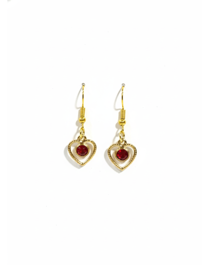 Handmade Gold Heart Red Stone Dangling Earrings Gold Supporting Awareness for Chronic Rare and Invisible Illnesses