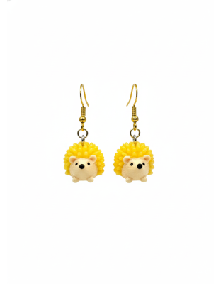 Handmade Adorable Yellow Porcupine Dangling Earrings Gold Supporting Awareness for Chronic Rare and Invisible Illnesses
