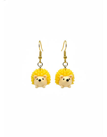 Handmade Adorable Yellow Porcupine Dangling Earrings Gold Supporting Awareness for Chronic Rare and Invisible Illnesses