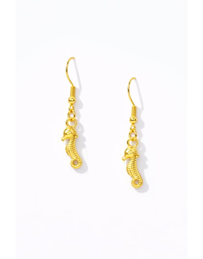 Handmade Gold Seahorse Dangling Earrings Supporting Awareness for Chronic Rare and Invisible Illnesses
