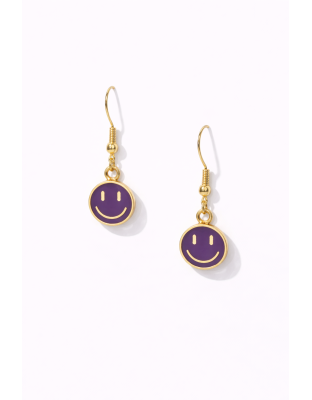 Handmade Purple Smiley Face Dangling Earrings Supporting Awareness for Chronic Rare and Invisible Illnesses