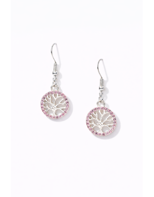 Handmade Pink &amp; White Stones Tree of Life Earrings Supporting Awareness for Chronic Rare and Invisible Illnesses