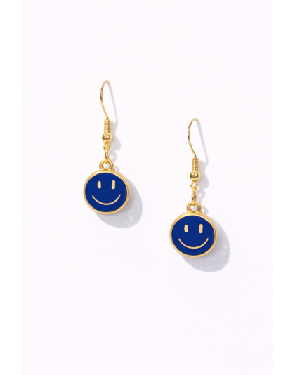 Handmade Blue Smiley Face Dangling Earrings Supporting Awareness for Chronic Rare and Invisible Illnesses