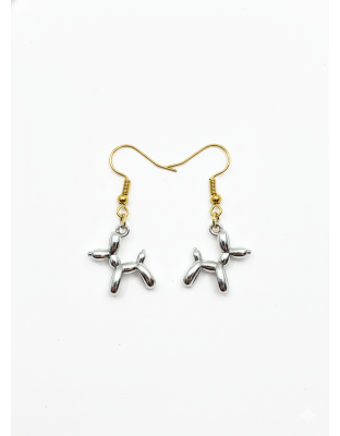 Handmade Silver Balloon Dog Dangling Earrings Supporting Awareness for Chronic Rare and Invisible Illnesses