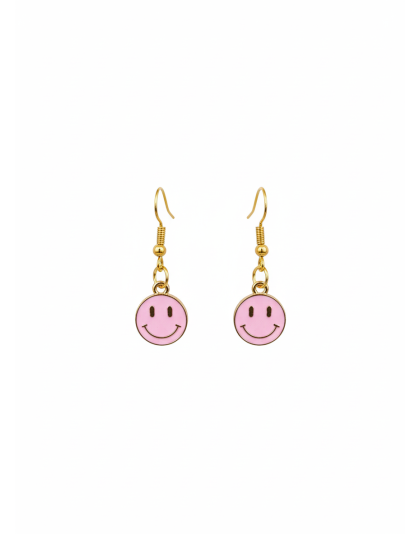Handmade Light Pink Smiley Face Dangling Earrings Supporting Awareness for Chronic Rare and Invisible Illnesses